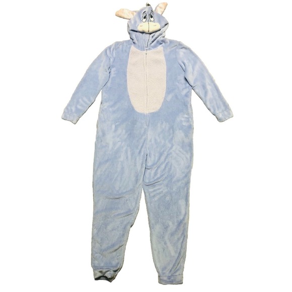 Disney Eeyore Hooded One‎ Piece Sleepwear Pajamas Jump Suit Adult M - Picture 1 of 10